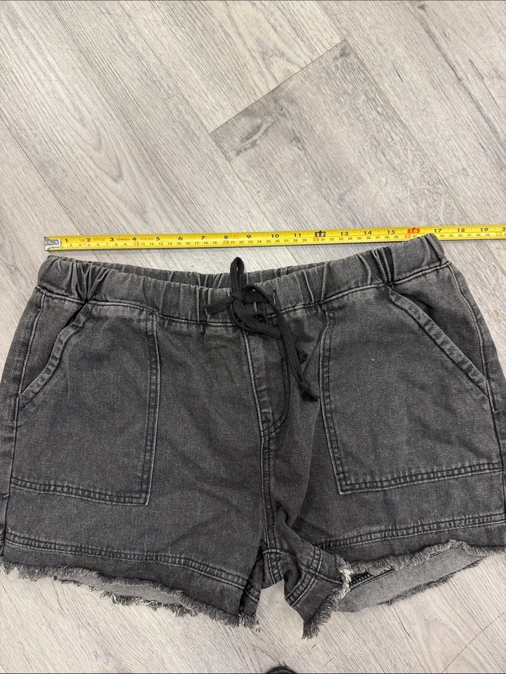 SHEIN Black Washed Denim Drawstring Shorts